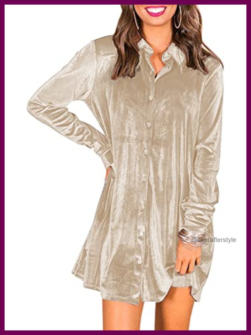 Velvet Button Down Swing Mini Dress Tunic Top